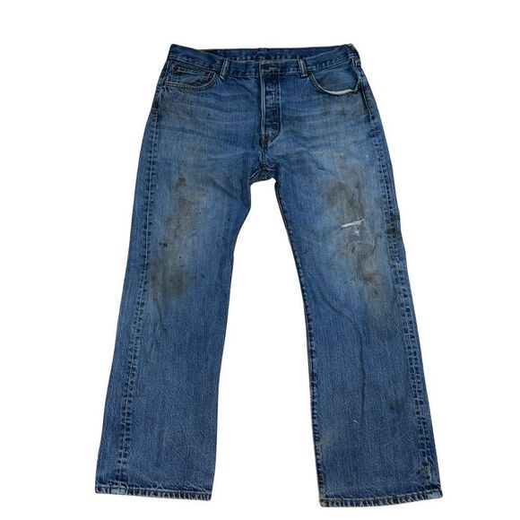 Vintage Levi’s 501 Red Tag Well Worn Denim Blue Mens Jeans size 36/30